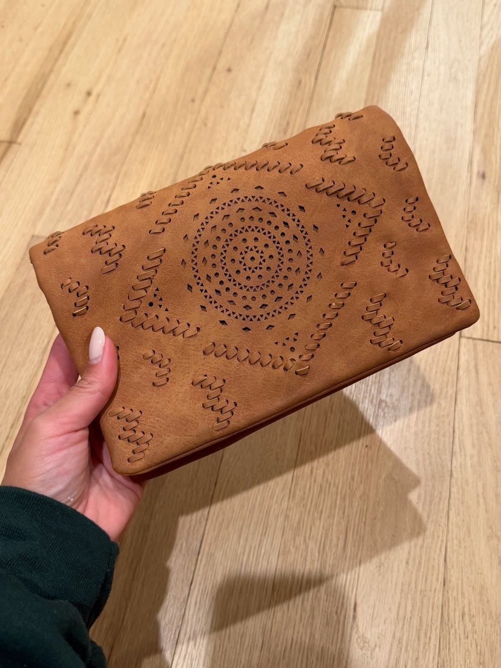 Tan Laser-Cut Leather Clutch - Women Bags